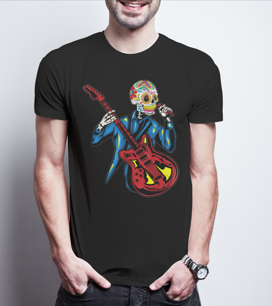 Sugar Skull Playing Guitar Cinco De Mayo T-Shirt