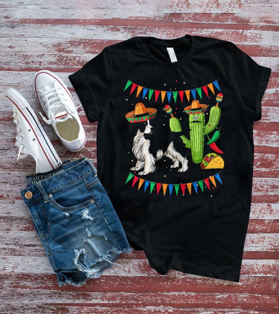 Sombrero English Springer Spaniel Dog With Cactus And Taco Fiesta T-Shirt