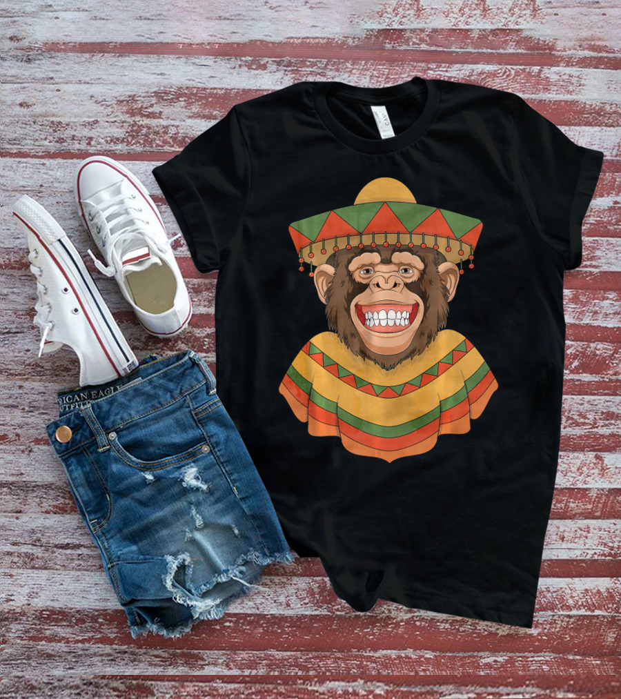 Cinco De Mayo Monkey Sombrero And Poncho T-Shirt