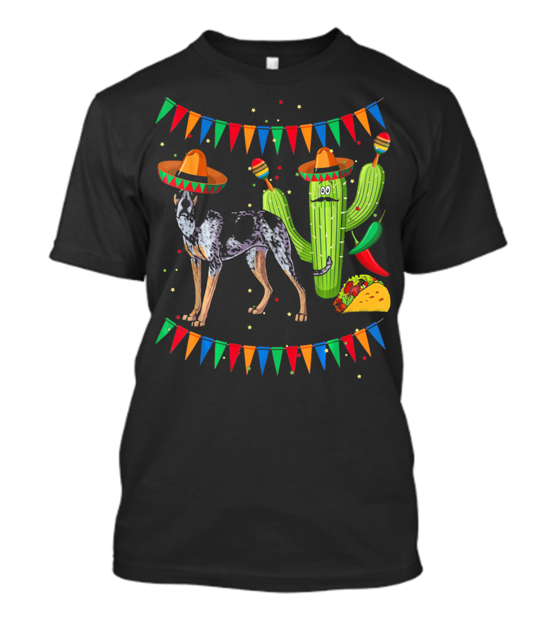 Sombrero Bluetick Coonhound Dog Cactus Fiesta Mexico Taco Fiesta Flags T-Shirt