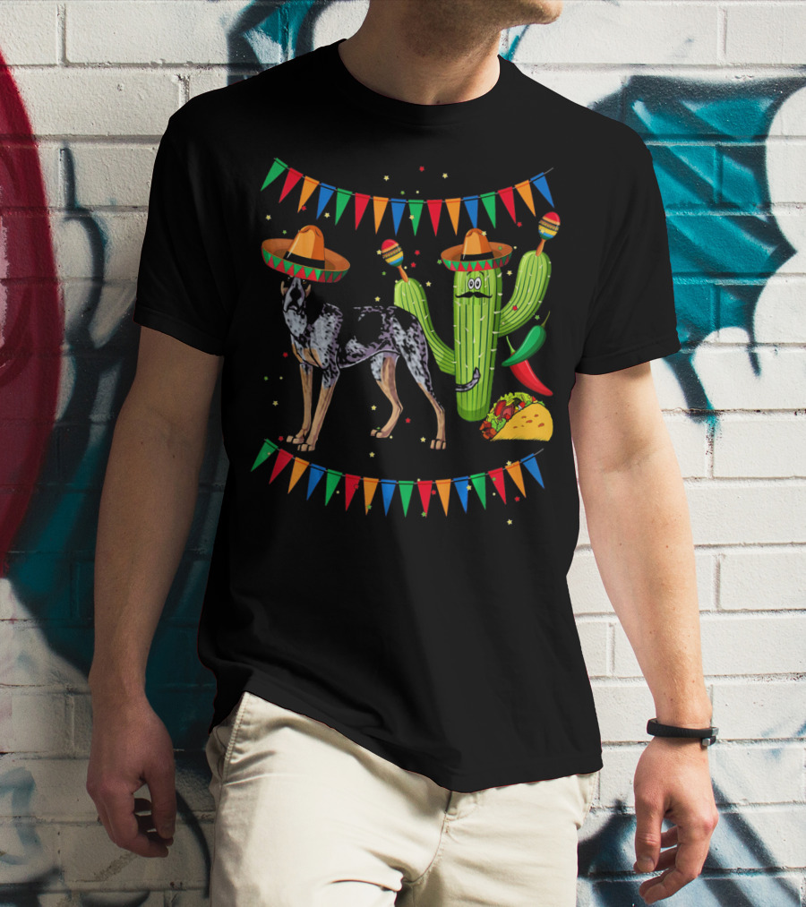 Sombrero Bluetick Coonhound Dog Cactus Fiesta Mexico Taco Fiesta Flags T-Shirt