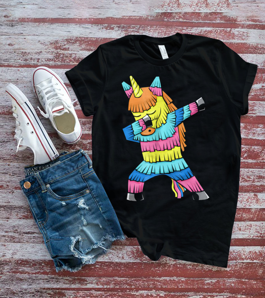 Cinco De Mayo Unicorn Dabbing Colorful Pinata Fun T-Shirt