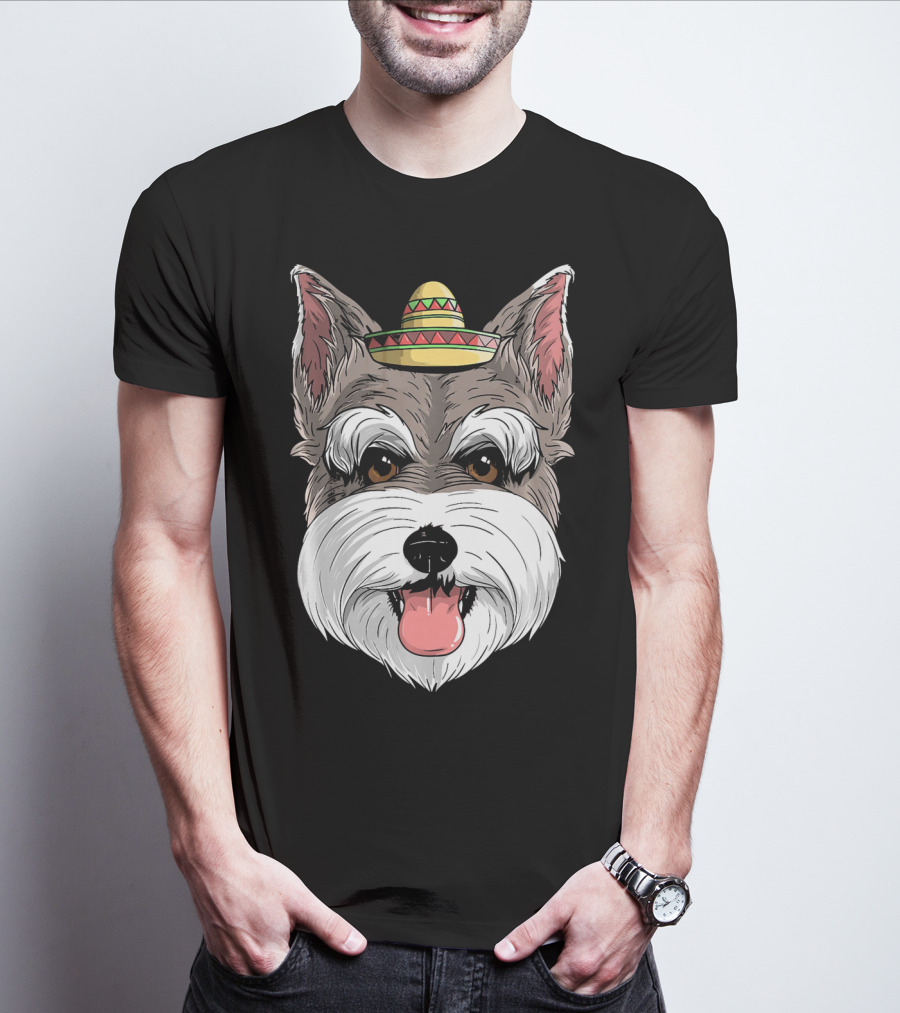 Schnauzer Dog Wearing Sombrero For Cinco De Mayo Fiesta T-Shirt