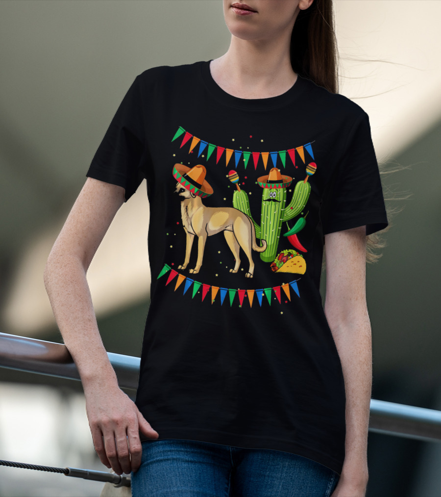 Sombrero-Clad Anatolian Shepherd Dog With Mexican Cactus And Taco Fiesta Banners T-Shirt