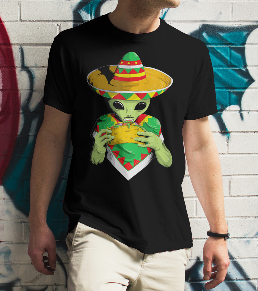 Cinco De Mayo Sombrero Alien Eating Taco T-Shirt
