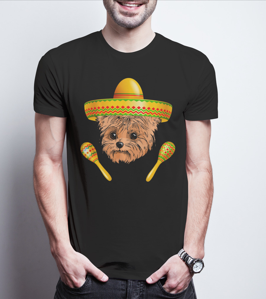 Funny Cinco De Mayo Yorkie Sombrero Maracas T-Shirt