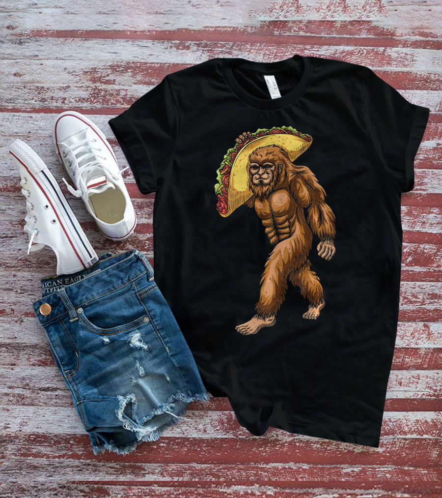 Bigfoot Sasquatch Holding Giant Taco T-Shirt