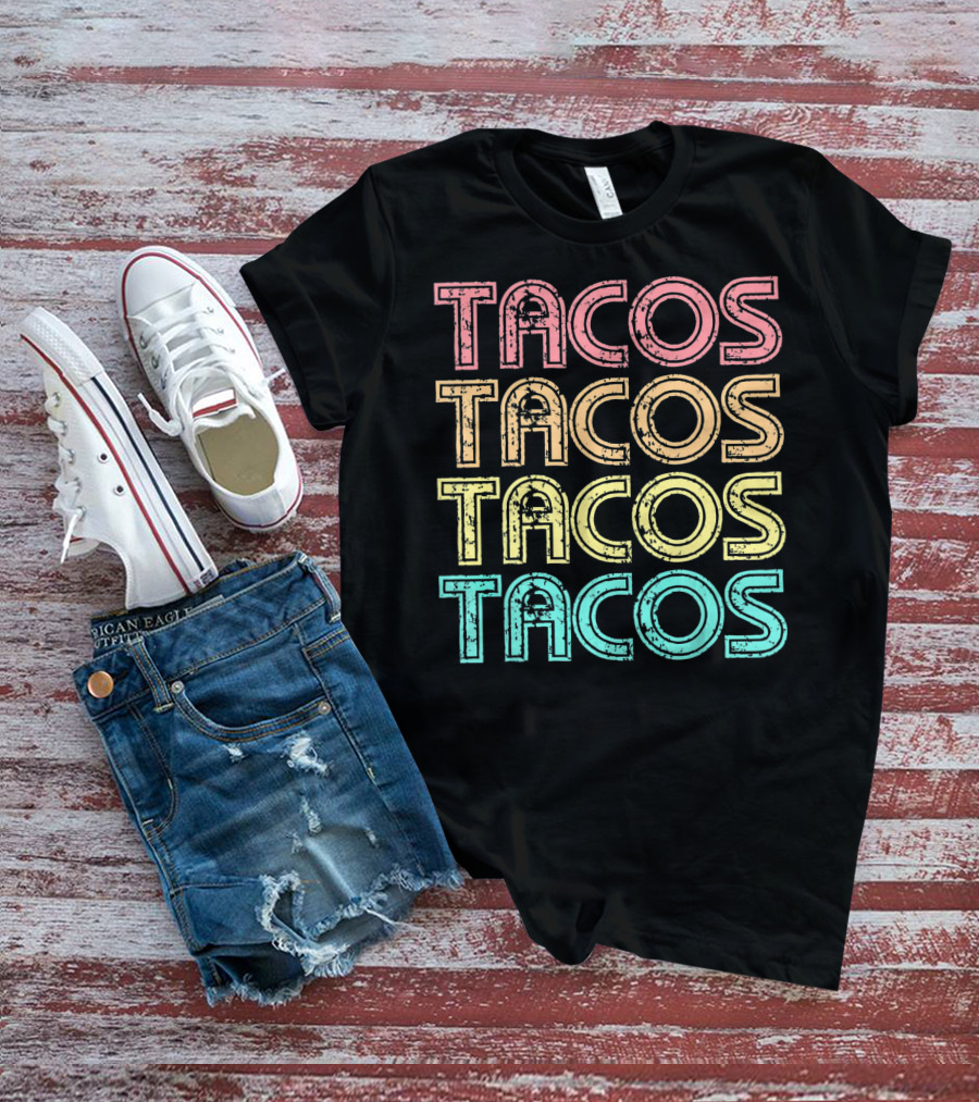 Vintage Retro Tacos Tuesday Mexican Tacos Multicolor T-Shirt