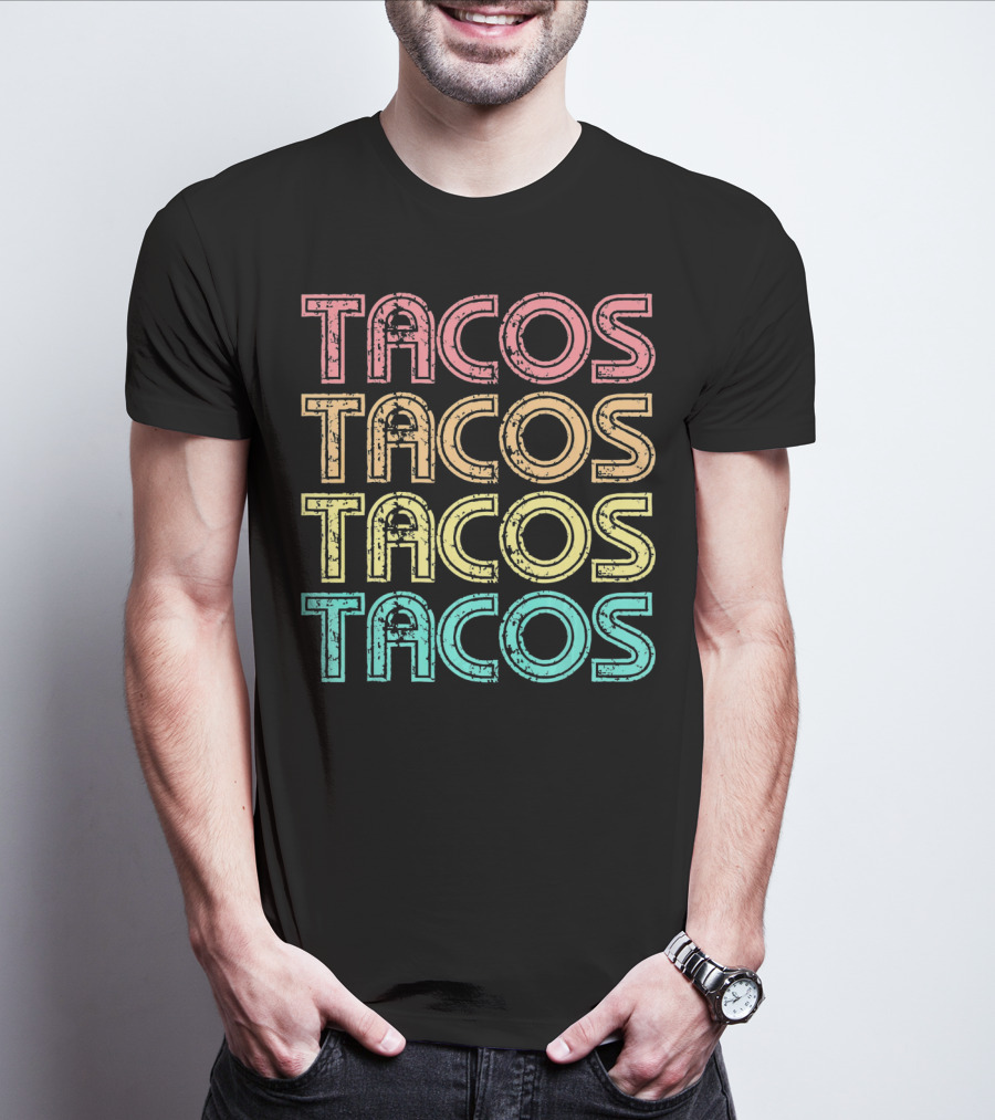 Vintage Retro Tacos Tuesday Mexican Tacos Multicolor T-Shirt