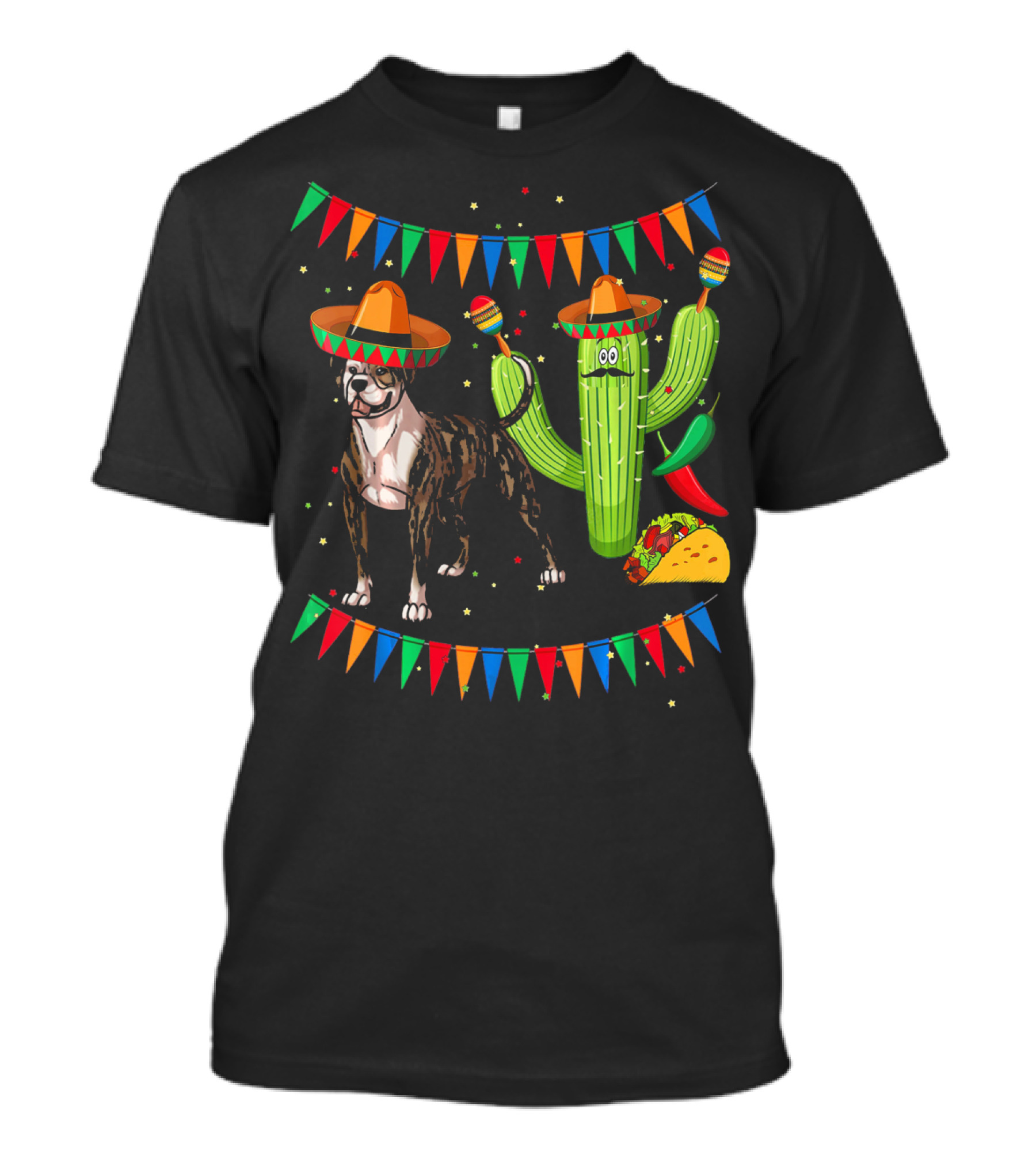 Sombrero American Bulldog Dog Mexico Cactus Chili Taco Fiesta T-Shirt