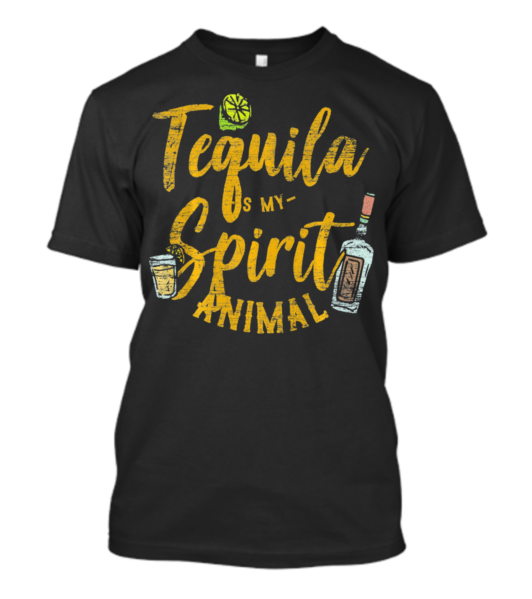 Tequila Is My Spirit Animal Lime Glass Bottle T-Shirt