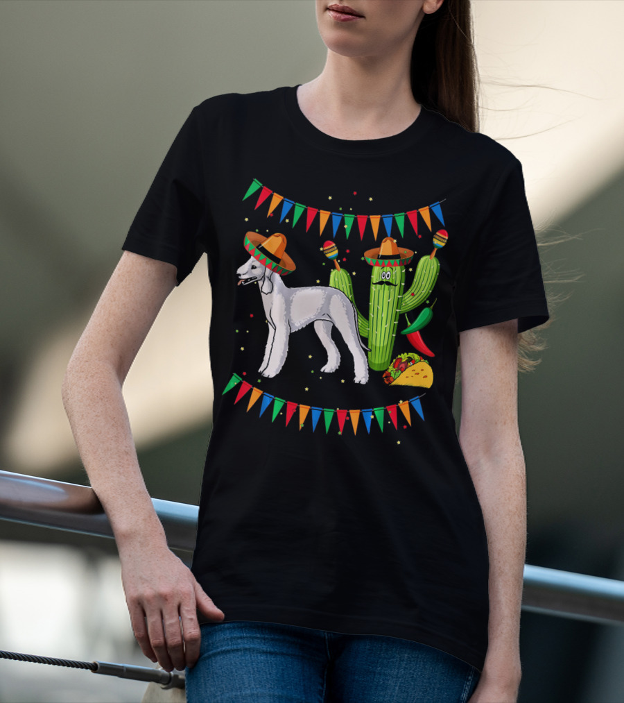 Sombrero Bedlington Terrier Dog Cactus Fiesta Mexico T-Shirt