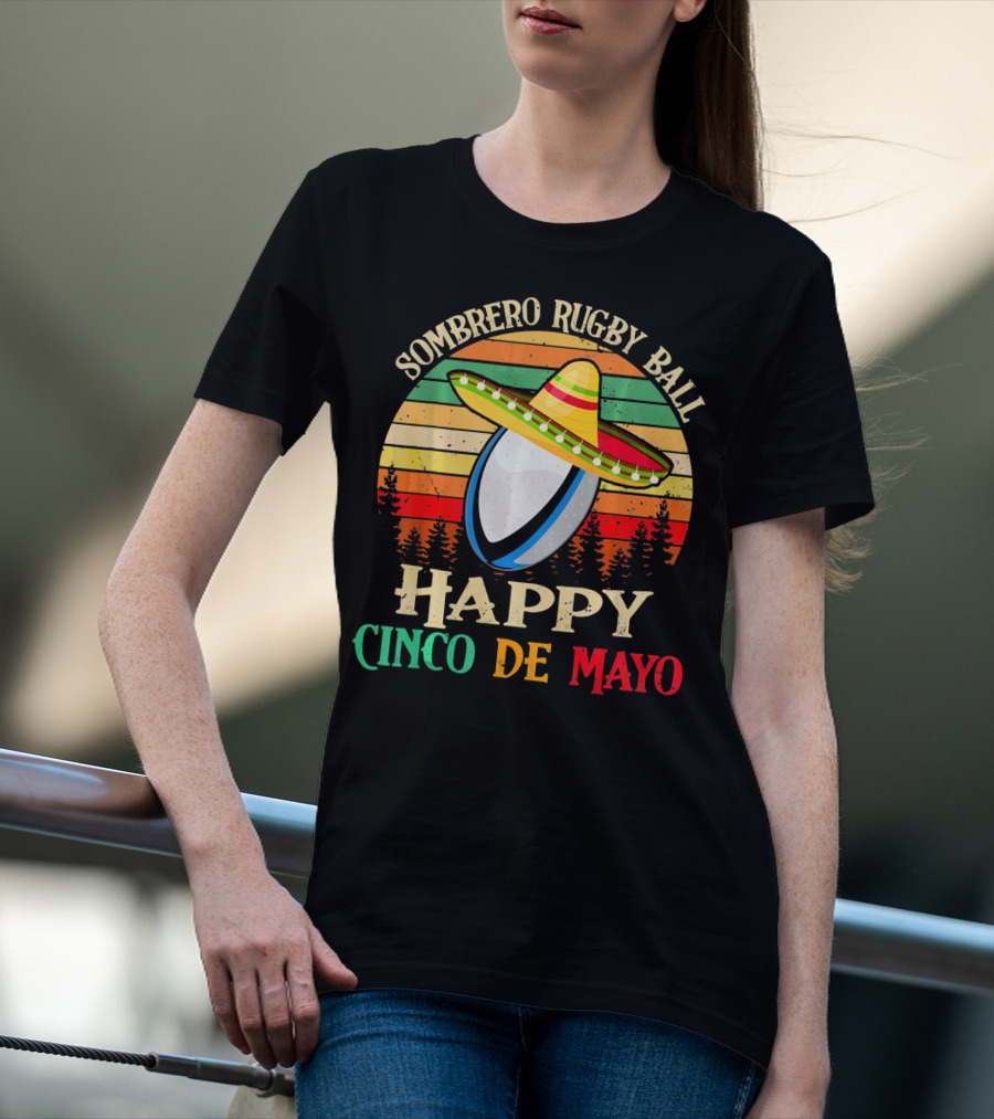 Sombrero Rugby Ball Happy Cinco De Mayo T-Shirt
