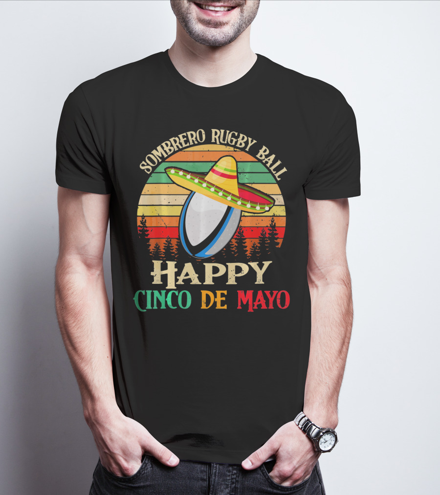 Sombrero Rugby Ball Happy Cinco De Mayo T-Shirt