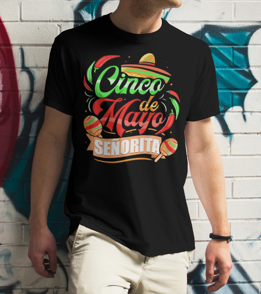 Cinco De Mayo Senorita Sombrero Maracas Chiles T-Shirt