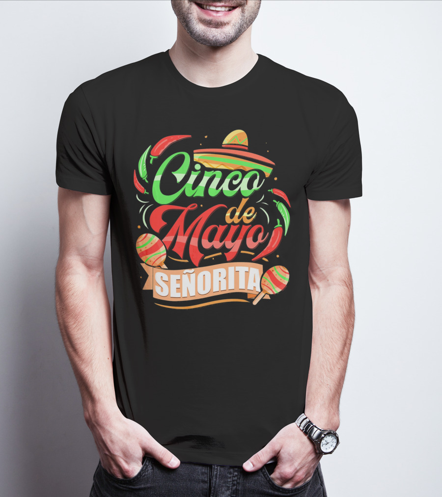 Cinco De Mayo Senorita Sombrero Maracas Chiles T-Shirt