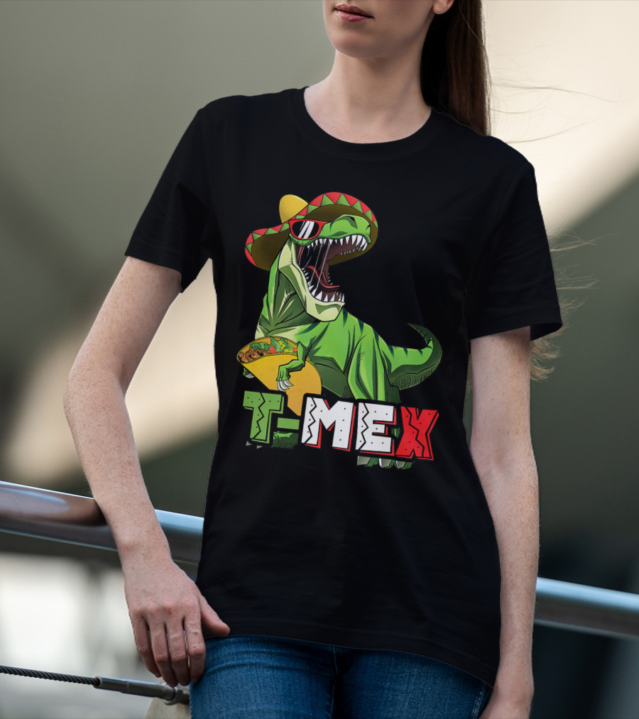 T-Mex Dinosaur Taco Holding Sombrero Sunglasses Kids Taco Tuesday Cinco T-Shirt