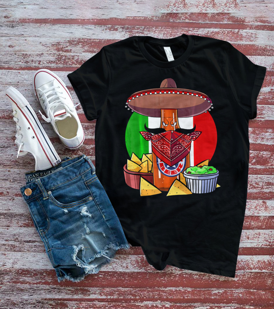 Funny Cinco De Mayo Beer Bottle With Sombrero And Guacamole Fiesta Napkin Bandana T-Shirt