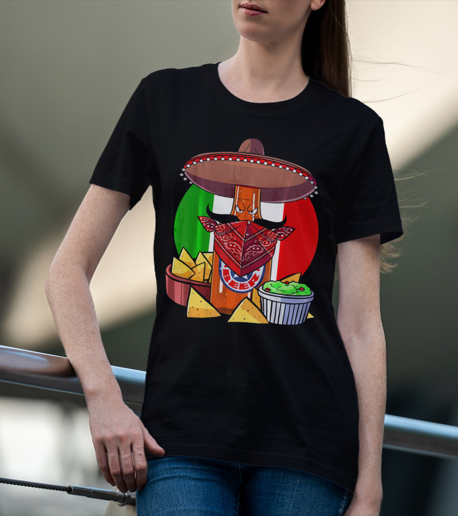Funny Cinco De Mayo Beer Bottle With Sombrero And Guacamole Fiesta Napkin Bandana T-Shirt