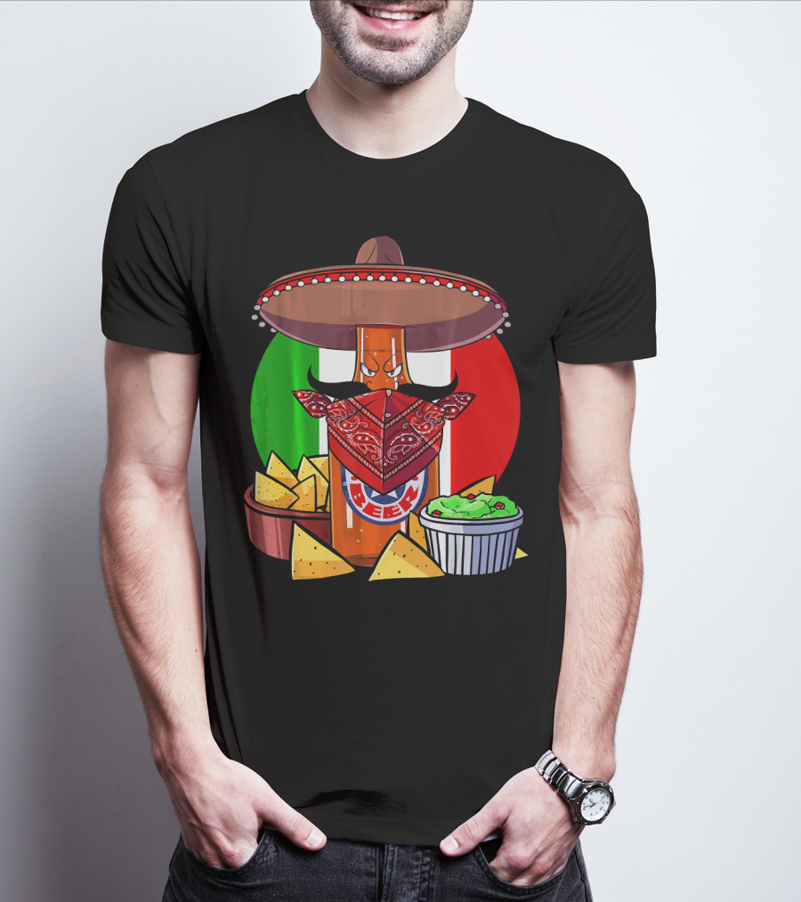 Funny Cinco De Mayo Beer Bottle With Sombrero And Guacamole Fiesta Napkin Bandana T-Shirt