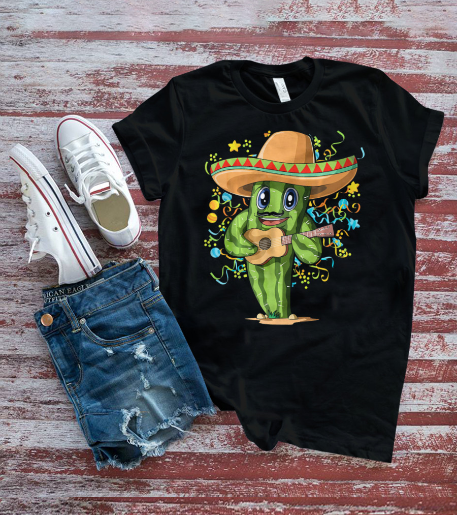 Mexican Cactus Sombrero Guitar Fiesta T-Shirt
