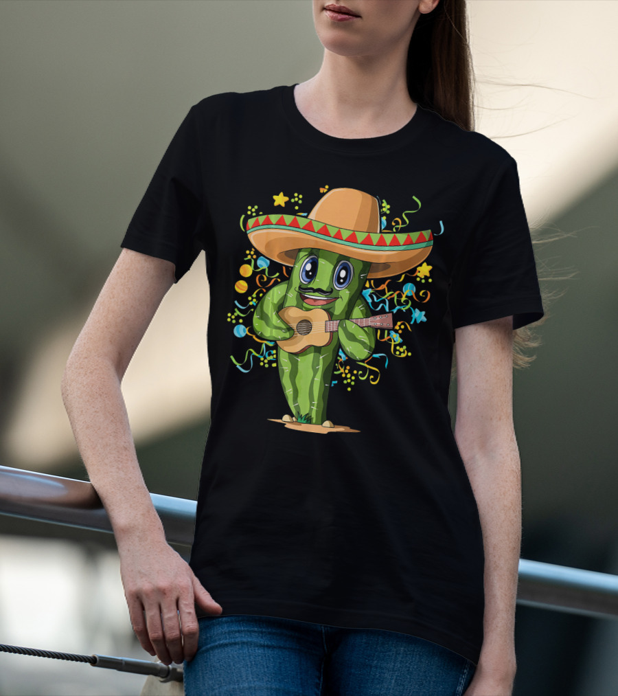Mexican Cactus Sombrero Guitar Fiesta T-Shirt