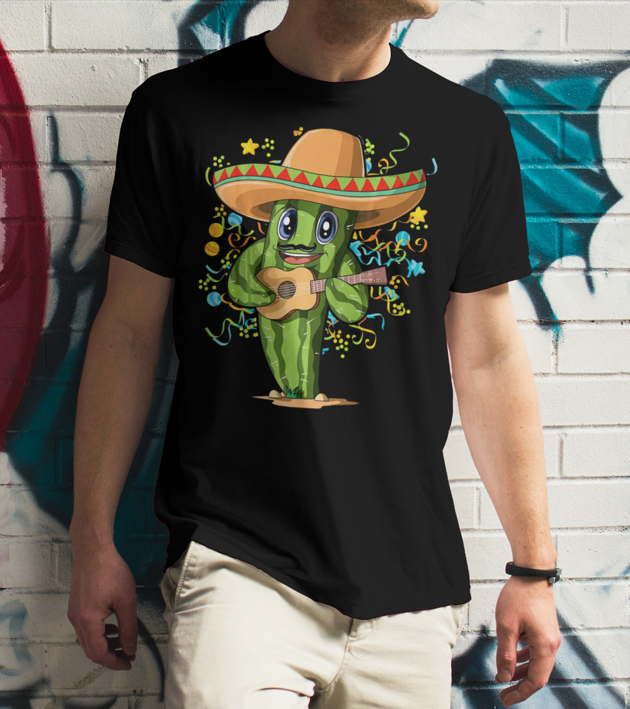 Mexican Cactus Sombrero Guitar Fiesta T-Shirt