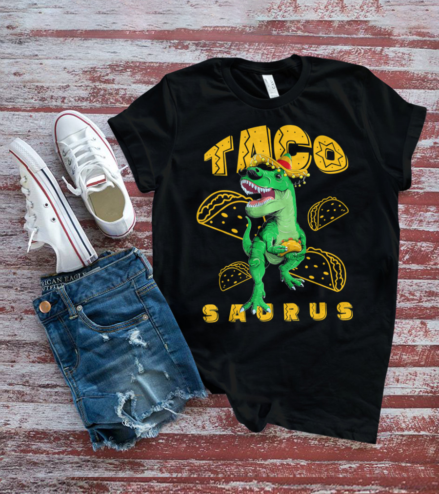 Cinco De Mayo Taco Saurus Dinosaur With Sombrero And Tacos T-Shirt