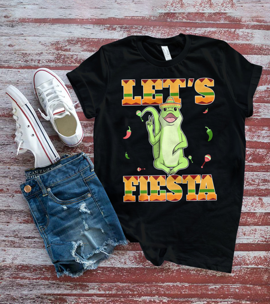Let's Fiesta Lizard Sombrero Maracas Peppers Cinco De Mayo Mexican T-Shirt
