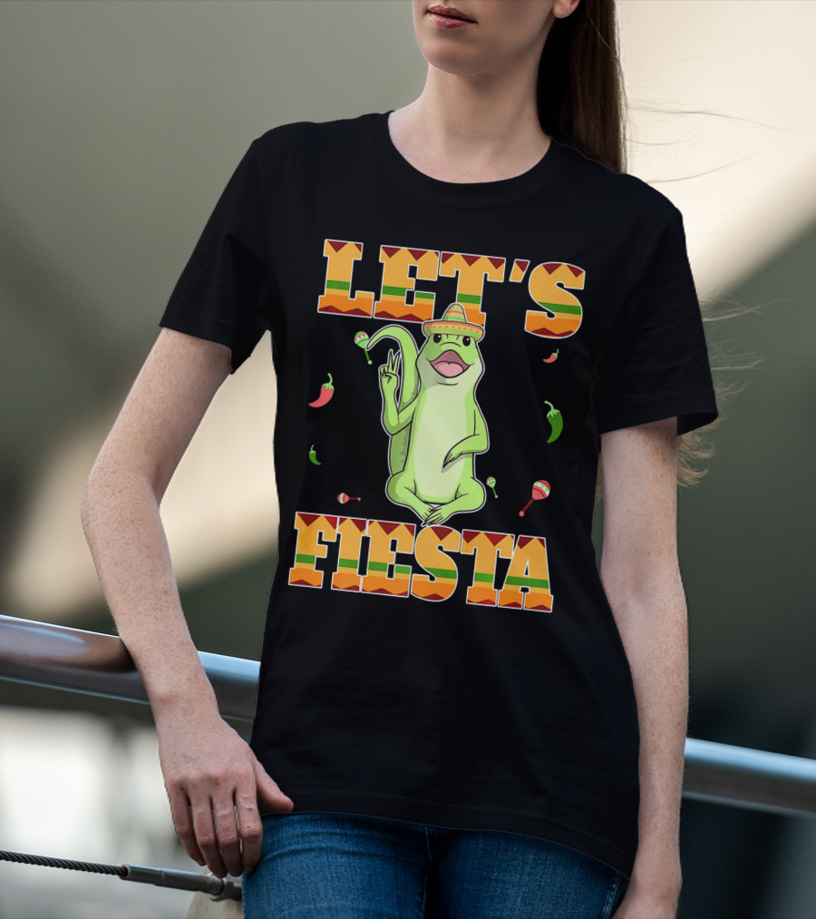 Let's Fiesta Lizard Sombrero Maracas Peppers Cinco De Mayo Mexican T-Shirt