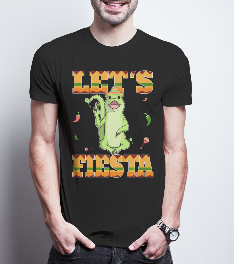 Let's Fiesta Lizard Sombrero Maracas Peppers Cinco De Mayo Mexican T-Shirt