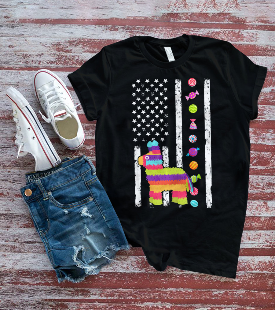 Cinco De Mayo Tacosaurus Piñata Candy Stars Stripes T-Shirt