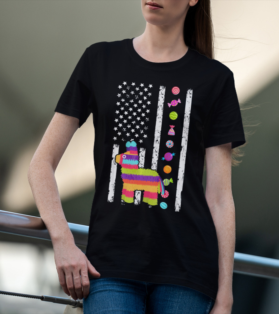 Cinco De Mayo Tacosaurus Piñata Candy Stars Stripes T-Shirt