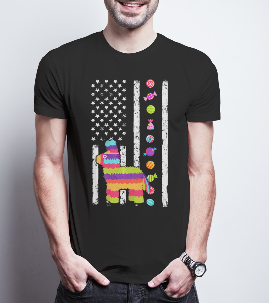 Cinco De Mayo Tacosaurus Piñata Candy Stars Stripes T-Shirt
