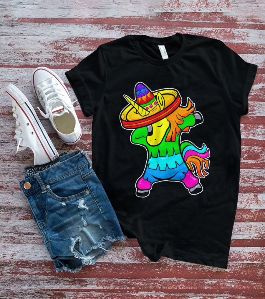 Cinco De Mayo Rainbow Sombrero Dabbing Unicorn T-Shirt