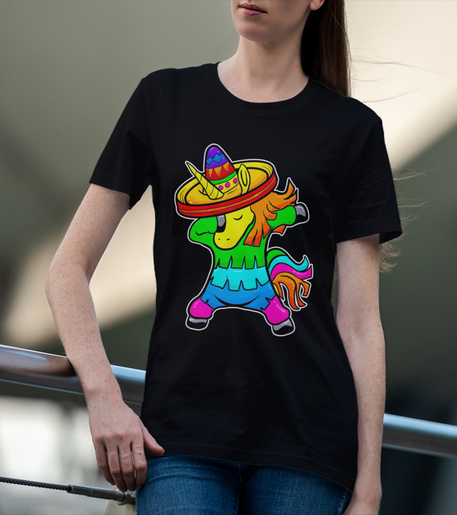 Cinco De Mayo Rainbow Sombrero Dabbing Unicorn T-Shirt