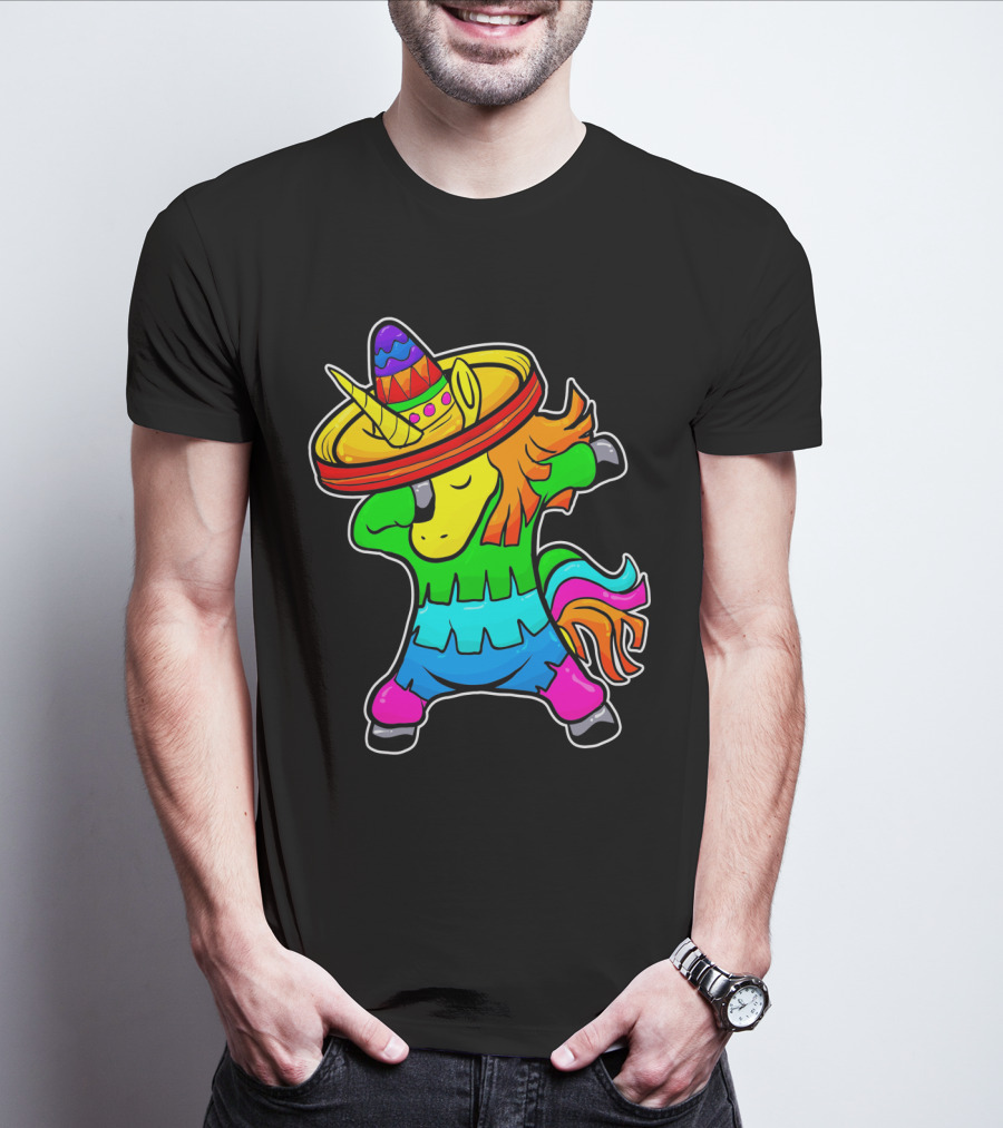 Cinco De Mayo Rainbow Sombrero Dabbing Unicorn T-Shirt