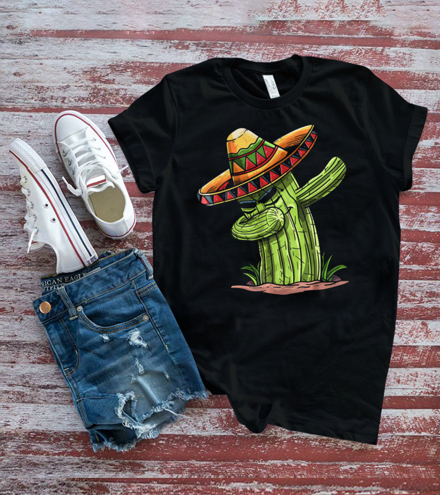 Dabbing Cactus Sombrero Funny Cinco De Mayo T-Shirt