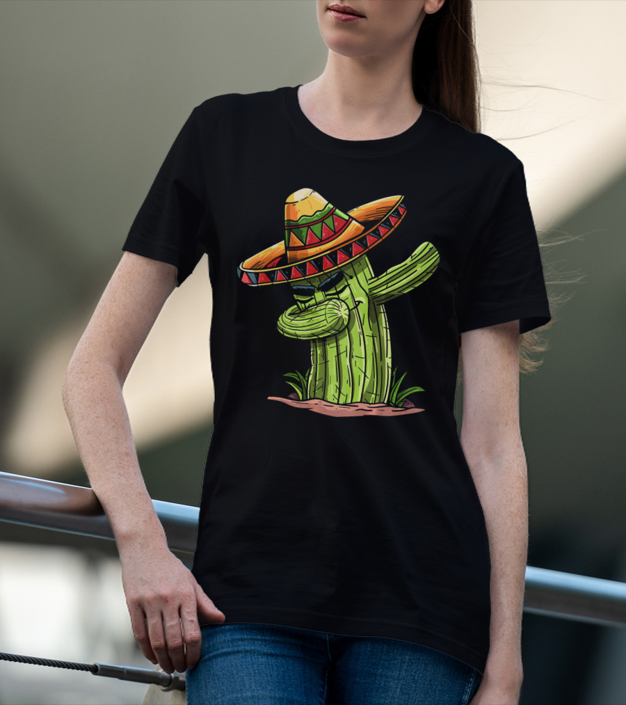 Dabbing Cactus Sombrero Funny Cinco De Mayo T-Shirt