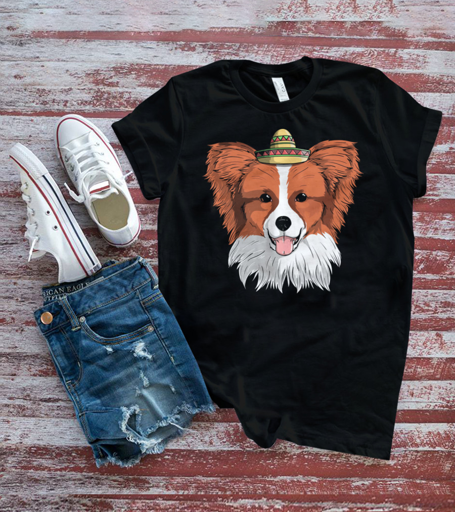 Papillon Dog Sombrero Fiesta Cinco De Mayo T-Shirt