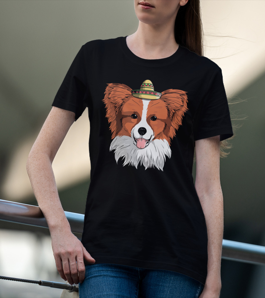 Papillon Dog Sombrero Fiesta Cinco De Mayo T-Shirt