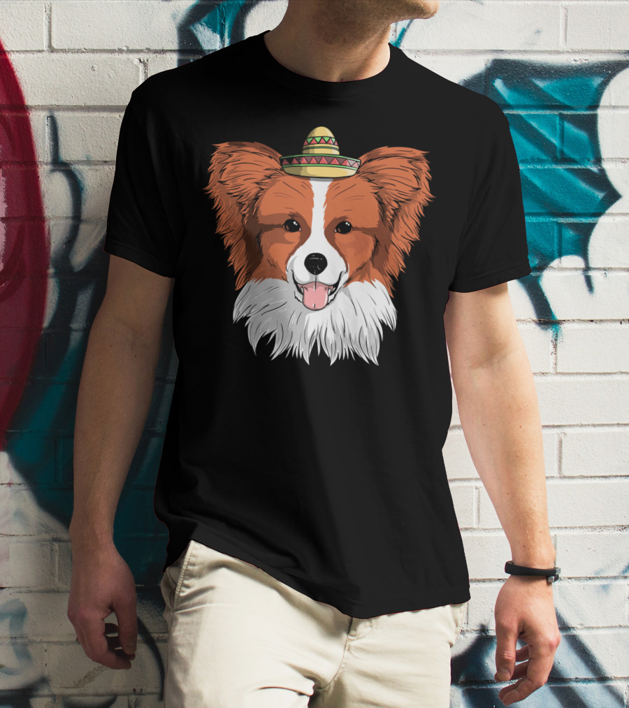 Papillon Dog Sombrero Fiesta Cinco De Mayo T-Shirt