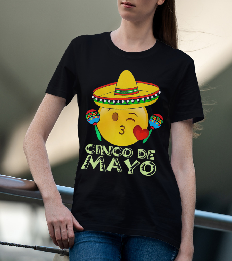 Cinco De Mayo Emoji Sombrero Maracas Kids Women Kisses T-Shirt