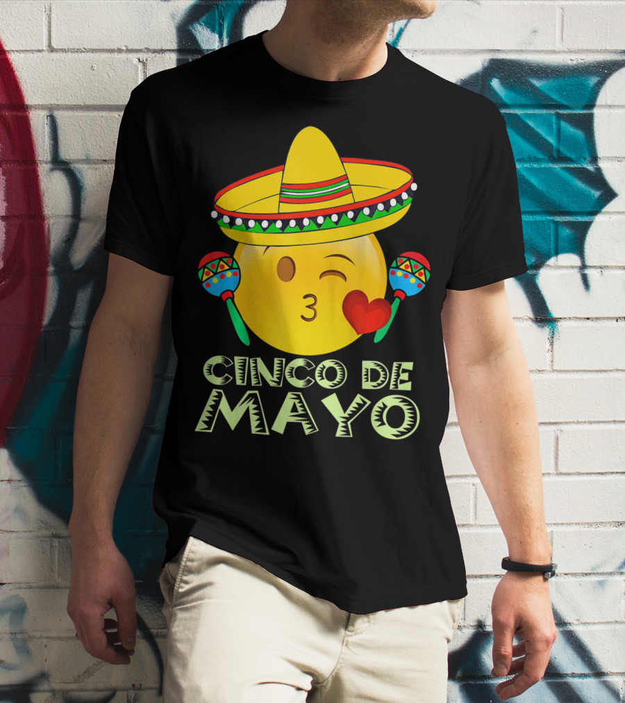 Cinco De Mayo Emoji Sombrero Maracas Kids Women Kisses T-Shirt