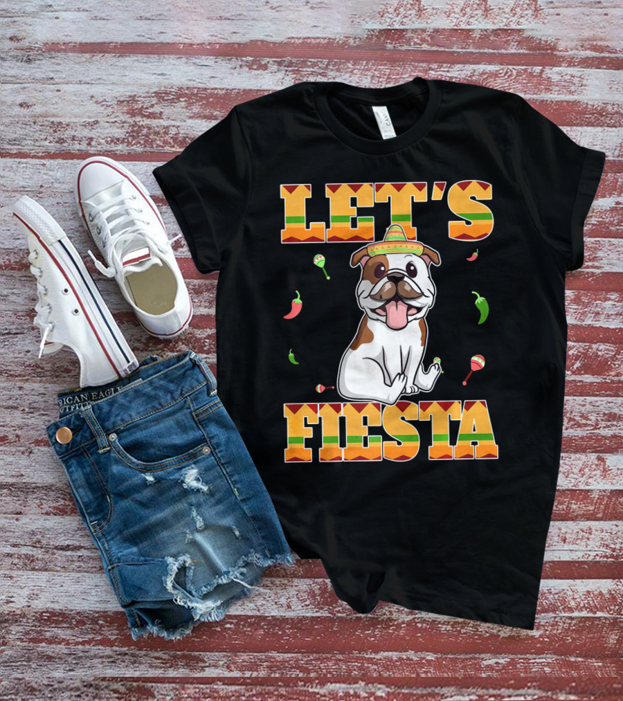 Let's Fiesta Bulldog Cinco De Mayo Sombrero Peppers T-Shirt