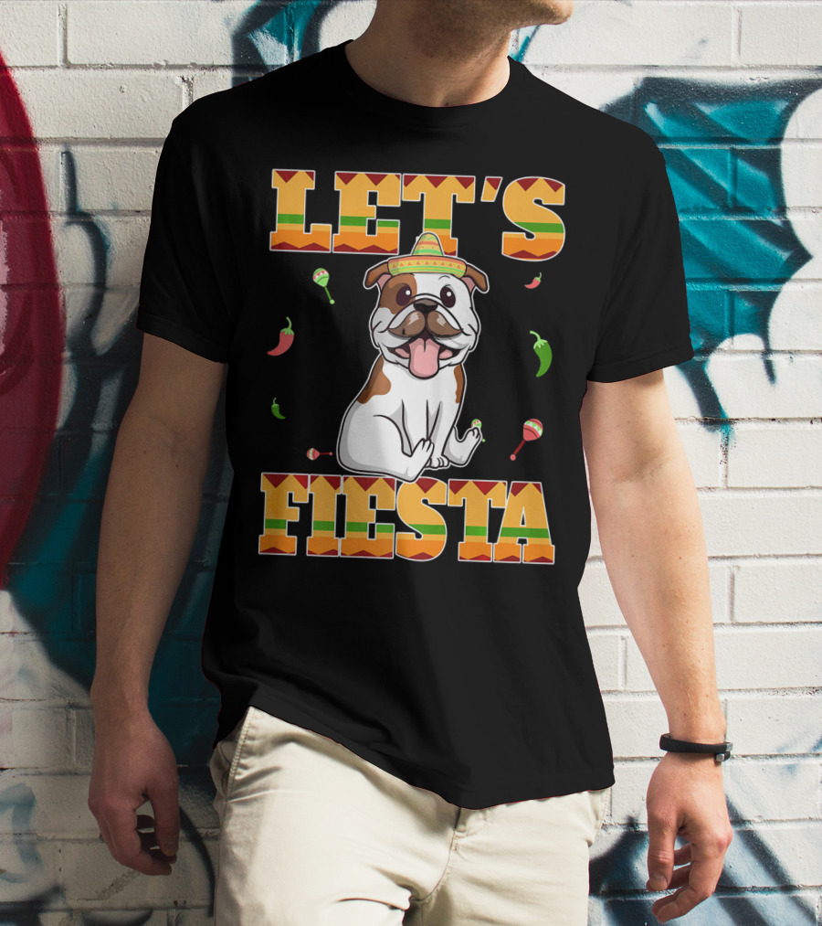 Let's Fiesta Bulldog Cinco De Mayo Sombrero Peppers T-Shirt