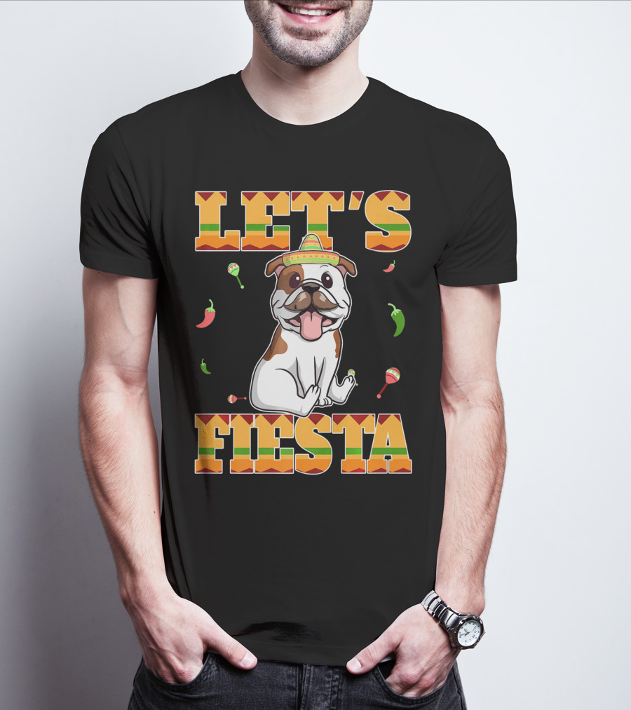 Let's Fiesta Bulldog Cinco De Mayo Sombrero Peppers T-Shirt
