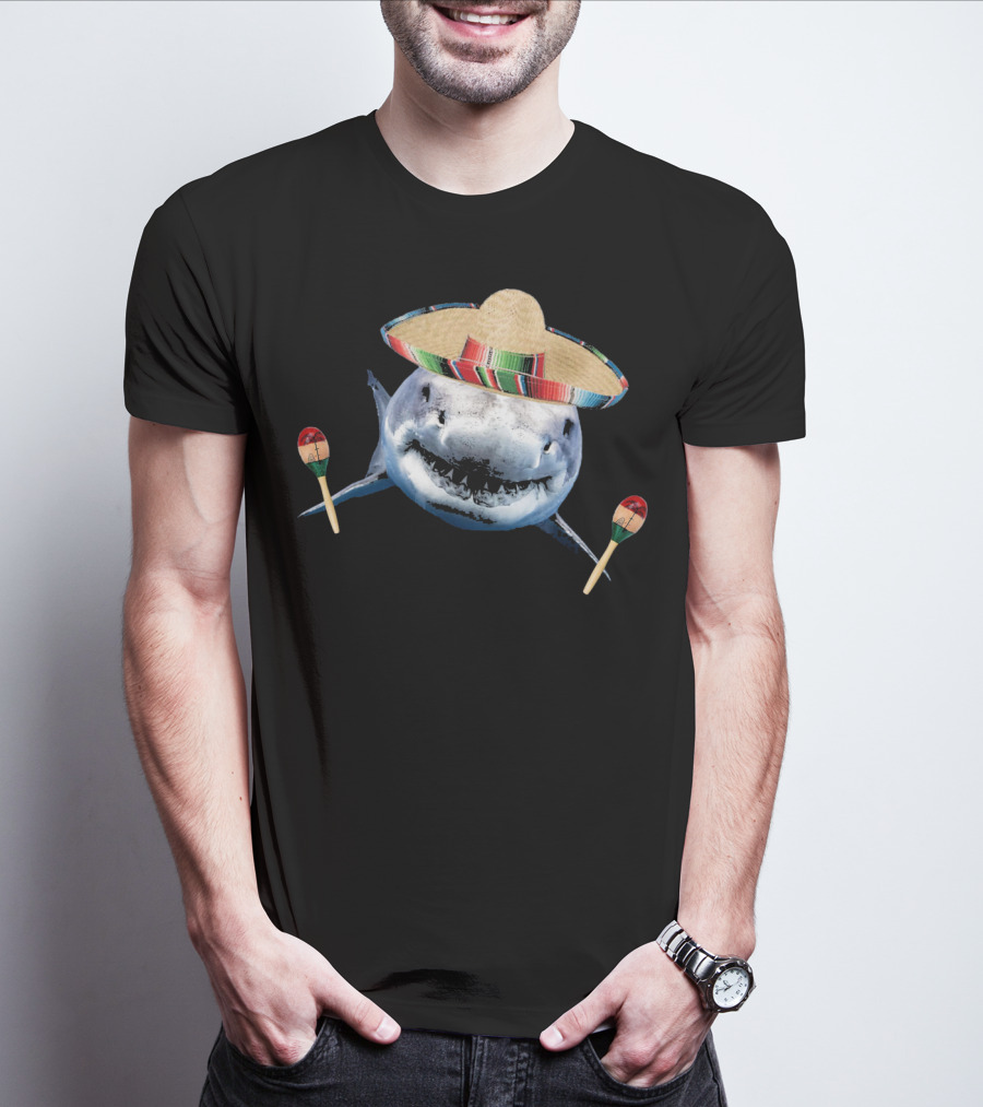 Cinco De Mayo Shark With Sombrero And Maracas T-Shirt