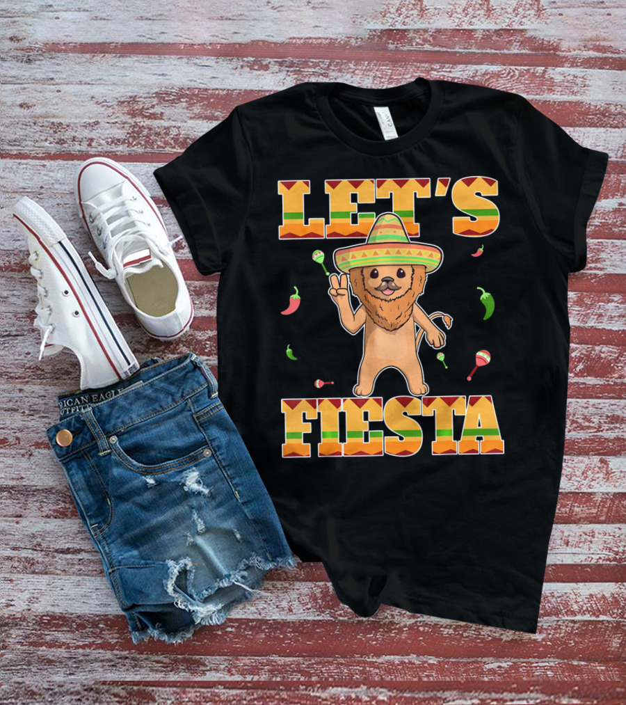 Let's Fiesta Lion Sombrero Peppers Maracas Mexican Cinco De Mayo T-Shirt