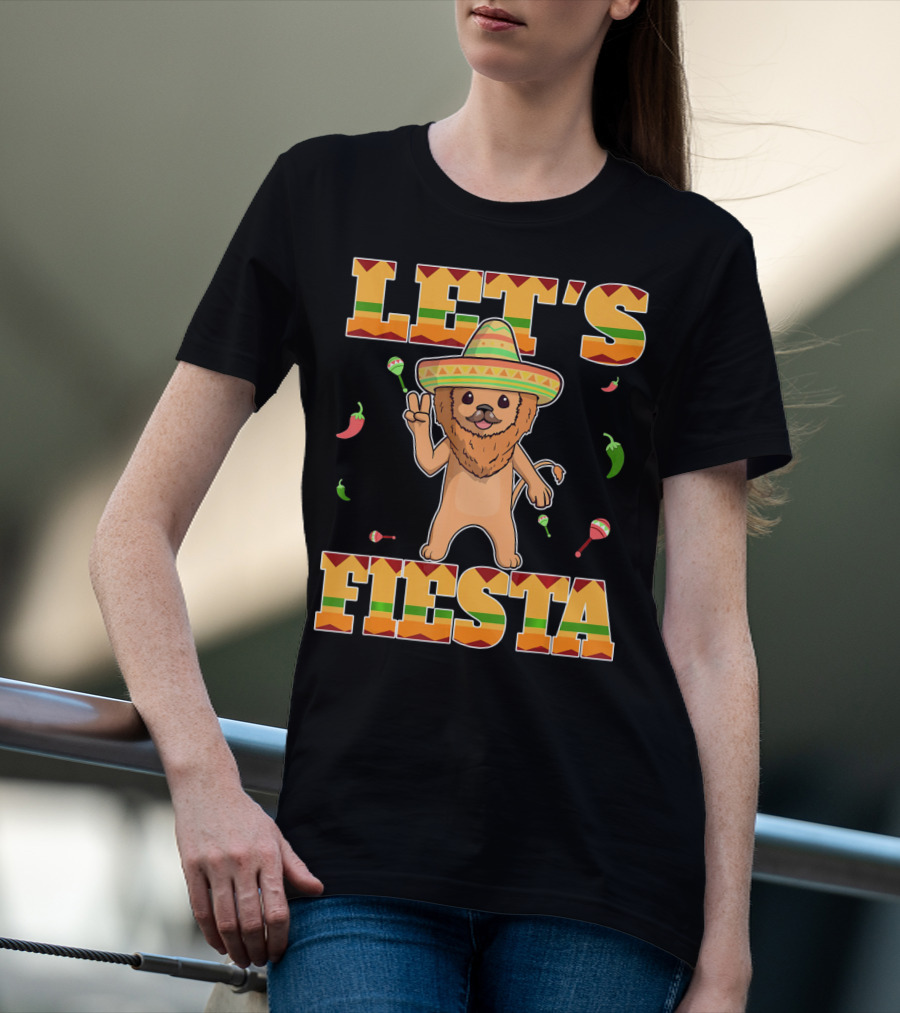 Let's Fiesta Lion Sombrero Peppers Maracas Mexican Cinco De Mayo T-Shirt